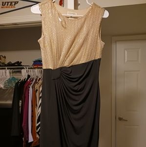 ENFOCUS PETITE GOLD/BLACK COCKTAIL DRESS